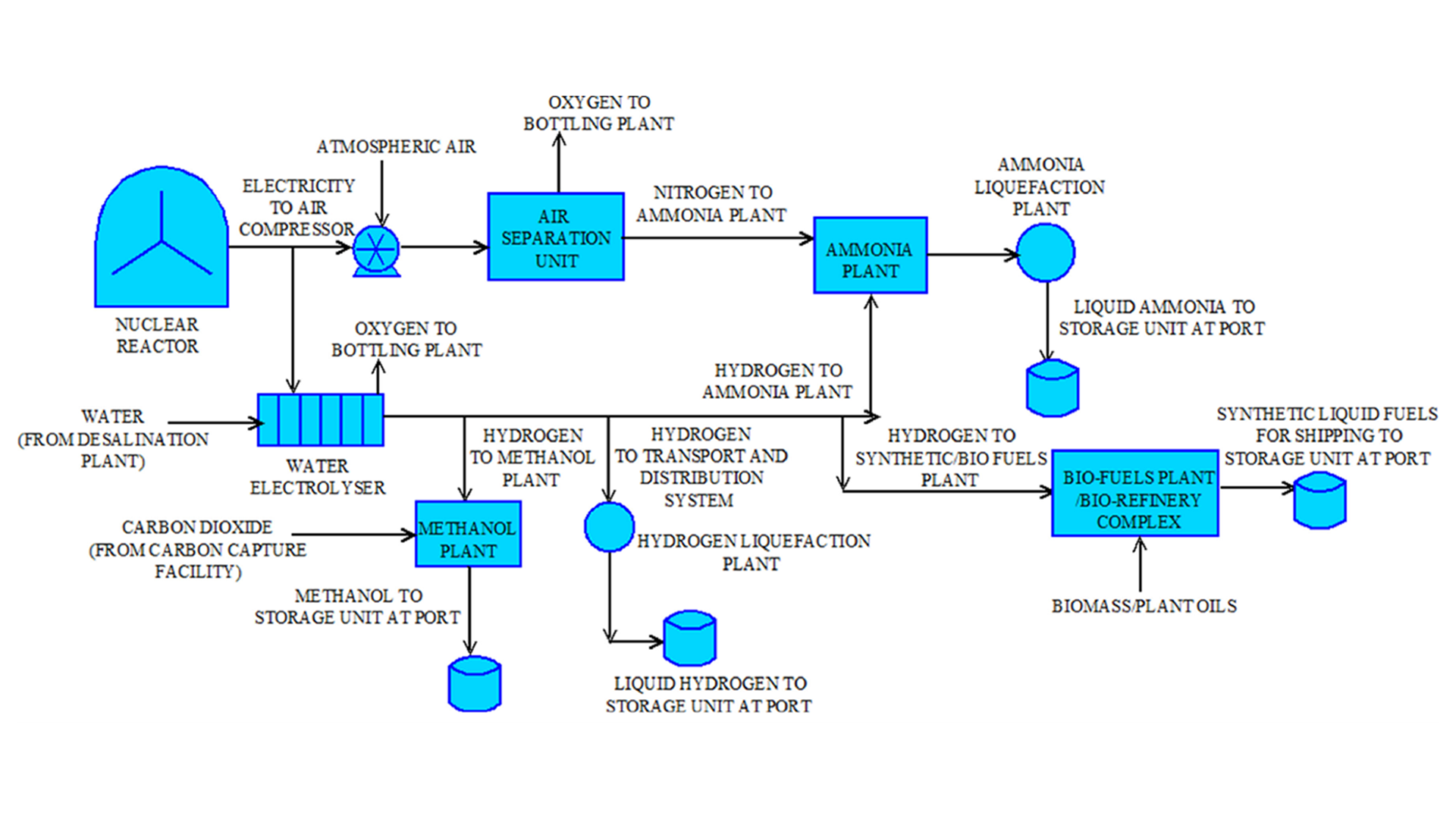 Fig. 2. Nuclear assisted sustainable zero/low carbon fuel production pathways for the shipping sector.